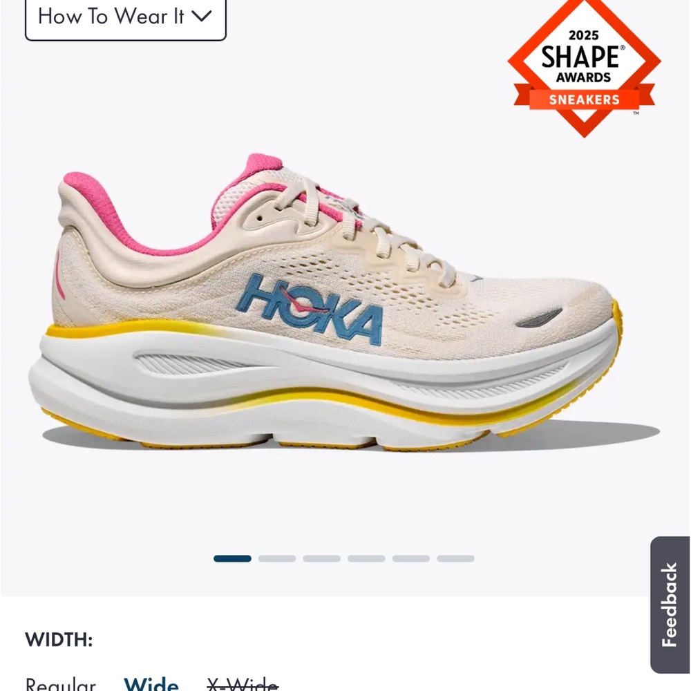 Hoka Women's Cream Running Shoes with Pink Lining and Yellow Accents